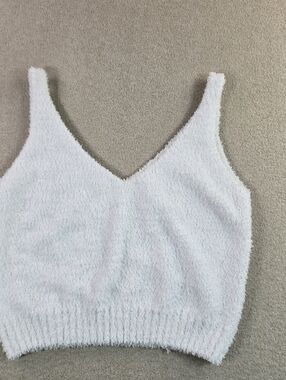 Misscosy Fuzzy Crop Top White Soft Lounge Bralette Tank Women US 10